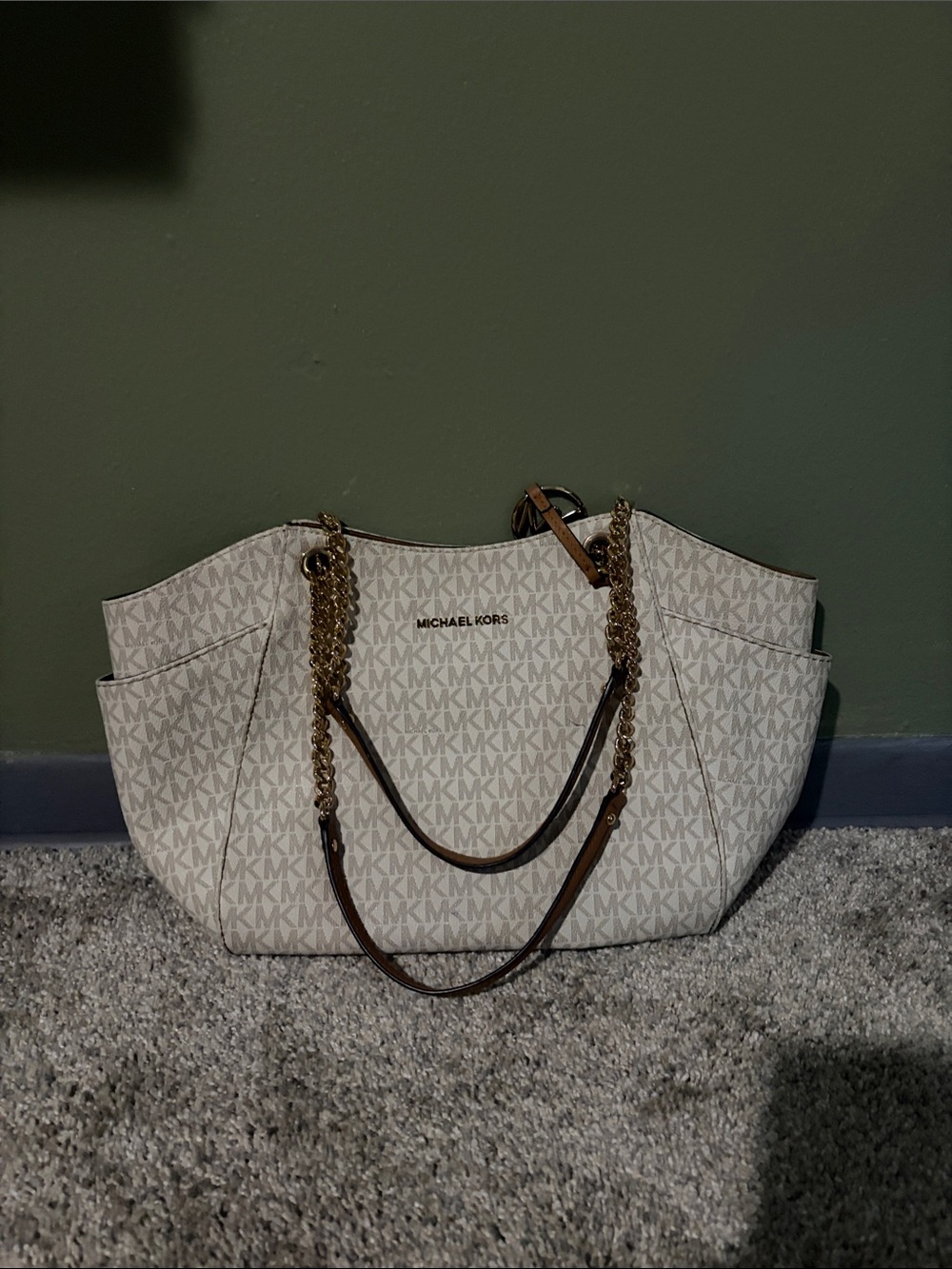 Michael Kors Cream MK Logo Chain-Trim Tote